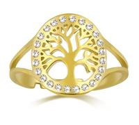Dreamtimes Árbol de la vida Anillos para las mujeres Anillo de apertura ajustable Acero inoxidable Color oro Clear Zircon Anillos redondos Árbol de la familia Encanto Joyería de lujo Anillo (Oro)