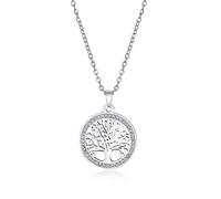 Dreamtimes Árbol de la Vida Collar para las mujeres de acero inoxidable de oro de color claro Circón Ronda Colgante Cuello Cadenas Árbol de la Familia Encanto de Moda Joyería de lujo (plata)
