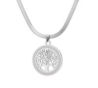 Dreamtimes Árbol de la Vida Collar para las mujeres de acero inoxidable de oro de color claro Circón Ronda Colgante Cuello Cadenas Árbol de la Familia Encanto de Moda Joyería de lujo (plata-2)