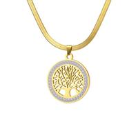 Dreamtimes Árbol de la Vida Collar para las mujeres de acero inoxidable de oro de color claro Circón Ronda Colgante Cuello Cadenas Árbol de la Familia Encanto de Moda Joyería de lujo (Oro-2)