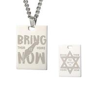 Dreamtimes Bring Them Home Now Collar/Llaveros Mujer Hombre Collar de Acero Inoxidable con Medalla de Estilo Militar de Israel Collar con Colgante Hexagrama FedeCorazón Estrella de David (Collar-S)