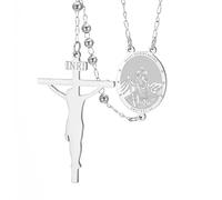 Dreamtimes Collar católico con rosario Virgen María/San Cristóbal Collar con Rosario y Cruz de Jesús de acero inoxidable Collares religiosos de oración para mujer (Cristóbal-P)