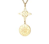 Dreamtimes Collar con colgante amuleto de doble protección con símbolos espirituales para mujer nudo de bruja y pentagrama tetragrammaton (Oro-3)