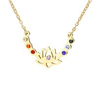 Dreamtimes Collar con colgante de 7 chakras para mujer, collar de flor de loto, colgante de acero inoxidable con piedras energéticas coloridas vibrantes, joyería espiritual de yoga, Medio, Acero