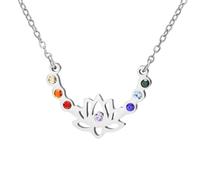 Dreamtimes Collar con colgante de 7 chakras para mujer, collar de flor de loto, colgante de acero inoxidable con piedras energéticas coloridas vibrantes, joyería espiritual de yoga, Medio, Acero