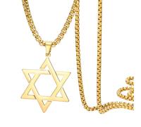 Dreamtimes Collar de estrella de David para hombres y mujeres, collar de estrella judía de acero inoxidable, colgante hexagonal, joyería religiosa judía delicada, Medium, Acero inoxidable, No es una