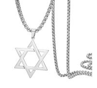 Dreamtimes Collar de estrella de David para hombres y mujeres, collar de estrella judía de acero inoxidable, colgante hexagonal, joyería religiosa judía delicada, Medium, Acero inoxidable, No es una