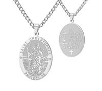 Dreamtimes Collar de San Cristóbal con versículo de la Biblia, colgante de medalla, amuleto religioso, joyería para hombres y mujeres, regalo de protección de viaje, Mediano, Acero inoxidable, No es