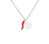 Dreamtimes Collar italiano con cuerno para mujer Collar con colgante de trébol de cuatro hojas Collar con pimiento rojo Collares con amuletos Colgante talismán de buena suerte (Rojo-P)