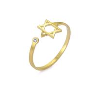 Dreamtimes Estrella de David Anillos para mujeres Anillos abiertos ajustables de acero inoxidable con hexagrama de circón claro Anillo judío Corazón de fe Estrella de David Joyería judía (Oro)