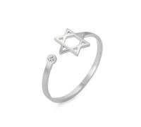 Dreamtimes Estrella de David Anillos para mujeres Anillos abiertos ajustables de acero inoxidable con hexagrama de circón claro Anillo judío Corazón de fe Estrella de David Joyería judía (Plata)