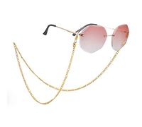Dreamtimes Figaro Cadena para gafas Cordón de acero inoxidable Cadena de acero en forma de caja de cuentas para gafas de caballero Chapado en oro Cuelga gafas de sol de caballero Correas de (Oro-1)