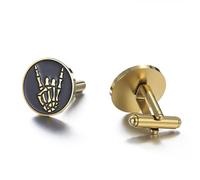 Dreamtimes Gemelos con calavera de roca Gemelos con lenguaje de signos Camisa de Halloween de acero inoxidable Joyería para hombre