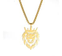 Dreamtimes León Con Corona Rey Collares para Hombres Niños Punk Animal Collar Colgante de Acero Inoxidable Cadena para Hombres Joyería de Moda Gothic Punk Rock Mens Collar Colgante (Oro)