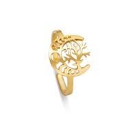 Dreamtimes Luna Creciente Anillo para Mujer Niña Ajustable Acero Inoxidable Dedo Abierto Yggdrasil World Tree of Life Rings Viking Jewelry (Oro)