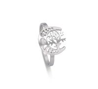 Dreamtimes Luna Creciente Anillo para Mujer Niña Ajustable Acero Inoxidable Dedo Abierto Yggdrasil World Tree of Life Rings Viking Jewelry (plata)