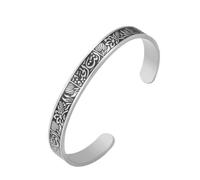 Dreamtimes musulmán Allah Islam pulsera para las mujeres hombres de acero inoxidable brazaletes de letras árabes pulseras de loto Flores Openable religiosa pulsera puño religioso (Negro-plata)