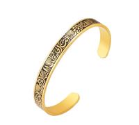 Dreamtimes musulmán Allah Islam pulsera para las mujeres hombres de acero inoxidable brazaletes de letras árabes pulseras de loto Flores Openable religiosa pulsera puño religioso (Negro-oro)