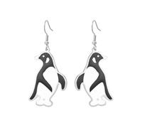 Dreamtimes - Pendientes de pingüino para mujer, acero inoxidable, color blanco y negro, con esmalte por goteo, pendientes colgantes con animales, joyas con bonitos pájaros, M, aceros inoxidables, Sin