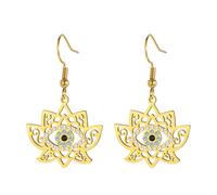 Dreamtimes Pendientes del mal de ojo para las mujeres Pendiente de protección del loto del mal de ojo Pendientes de acero inoxidable con flor de loto colgante Pendientes de inspiración yoga (Oro)