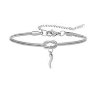 Dreamtimes Pulsera con nudo infinito Pulsera italiana con dijes de cuerno para mujer y hombre Ajustable Acero inoxidable Joya de la suerte Protección Regalo (Plata)