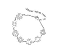 Dreamtimes Pulsera de 7 chakras para mujeres y hombres, de acero inoxidable, para yoga, meditación, equilibrio energético positivo, joyas curativas, regalo espiritual para Navidad, Mittelgroße, Acero