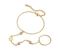 Dreamtimes Pulsera de anillo de dedo con estrella de David, pulseras hebreas chai para mujer, pulseras de mano Hamsa de acero inoxidable, joyería religiosa judía, Medium, Acero inoxidable, Sin piedra