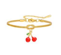 Dreamtimes Pulsera Infinity Knot de acero inoxidable con cerezas para mujer. Regalo de amor eterno y buena suerte. Pulsera ajustable con bonitas frutas de verano para llevar a diario (Oro)
