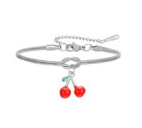 Dreamtimes Pulsera Infinity Knot de acero inoxidable con cerezas para mujer. Regalo de amor eterno y buena suerte. Pulsera ajustable con bonitas frutas de verano para llevar a diario (Plata)