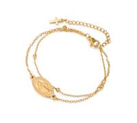 Dreamtimes Pulsera Virgo María con perlas de rosario, pulseras cruzadas, bautismo religioso, pequeñas pulseras Virgen de Guadalupe, joyas católicas, regalos para ella, Mittelgroße, Acero inoxidable