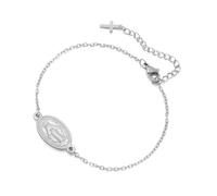 Dreamtimes Pulsera Virgo María con perlas de rosario, pulseras cruzadas, bautismo religioso, pequeñas pulseras Virgen de Guadalupe, joyas católicas, regalos para ella, Mittelgroße, Acero inoxidable