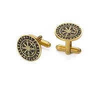 Dreamtimes Runas vikingas Mítico nórdico Vegvisir Gemelos de pulsera Acero inoxidable Brújula vikinga Enlaces de muñeca Clásico grabado joyas vikingas para hombres (Oro)