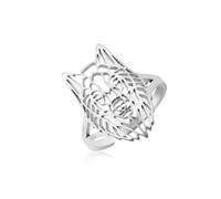 Dreamtimes Wolf Head Biker Anillo de joyería de acero inoxidable Norse Viking Anillos Mago Guerrero Cazador Lobo Anillo Ajustable Abierto en Blanco Animal Anillos para Mujeres Hombres (plata)