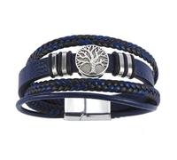 Dreamtimes Yggdrasil Pulsera para hombre con diseño del árbol de la vida de piel multicapa trenzada religiosa pulsera para hombre Acero inoxidable vikinga para mujeres y hombres (Azul)