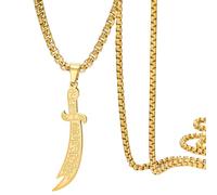 Dreamtimes Zulfiqar - Collar con colgante de espada para hombres y mujeres, collar de amuleto grabado de runa islámica de acero inoxidable, amuleto protector musulmán, joyería de fe, Medio, Acero