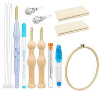 Dreamtop 22 Piezas Kit para Bordar con Aguja Magica, Punch Needle Ajustable, Punzón y Bolígrafo Mágico, Aros y Tela Perforada
