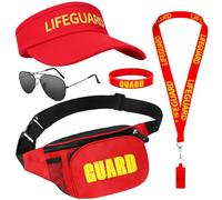 Dreamtop 5 Pcs Disfraz de Salvavidas, Accesorios Socorrista Disfraz con Sombrero Riñonera Silbato Gafas de Sol y Pulsera, disfraz de Socorrista Mujer Hombre Fiestas en la Playa y la Piscina Halloween