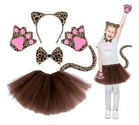 Dreamtop 5 Piezas Disfraz Leopardo Niña, Disfraces Infantiles Animales, Extendida Mejorada Leopardo Cola, para Niños Niñas Jungle Zoo Tema Cosplay Prom Mardi Gras Carnaval Party