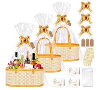 Dreamtop Juego de 3 cestas vacías de 35 x 23 x 15 cm, cesta de regalo de bambú tejida grande con asas, cestas resistentes para regalos vacías para llenar para Navidad, cumpleaños, baby shower, boda