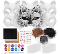Dreamtop Therian Máscara Gato Kit, DIY Cat Mask Incluye 6Pcs Máscara Gato Blanco, Lámina Fieltro, Pelo Esponjoso, Malla, Pegatina Diamantes, Pincele y Colores para Mardi Gras Halloween Cosplay Fiesta