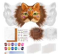 Dreamtop Therian Máscara Gato Kit DIY Mask con 5Pcs Máscara Gato Blanco, Lámina Fieltro, Pelo, Malla, Pegatina Diamantes, Pincele y Colores para Manualidades Mardi Gras Halloween Cosplay Fiesta