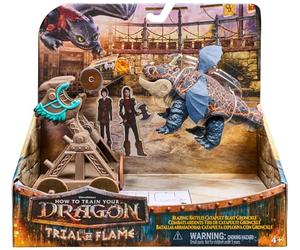 DreamWorks Dragons, Prueba de Fuego, Blazing Battles Catapult Blast Gronckle Playset, Playset de Figura de dragón con 3 Figuras de Vikingo de cartón para Mayores de 4 años