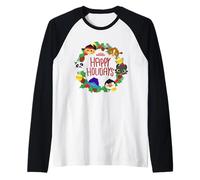 DreamWorks KouKou Happy Holidays Character Wreath Camiseta Manga Raglan