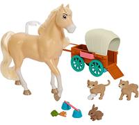 DreamWorks Spirit Chica Linda's Wagon Ride - Juego con Chica Linda, vagón y 3 Figuras de Animales - Función de activación de pezuña - Caballo posable de 8 pies - Regalo para niños Mayores de 3 años -