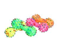 Dreamxue Juguete de goma suave y pequeño de hueso para mascotas, perro, cachorro, gato, juguete masticable para mascotas, juguete de puntos coloridos chirriante para juegos de cachorros