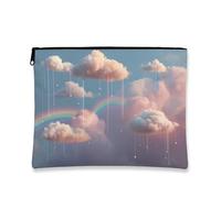 Dreamy Cloud - Bolsa de maquillaje para mujer, diseño de arcoíris y cielo pastel, bolsa de viaje con cremallera para mujer, organizador portátil de lona, regalo de primavera, bolsa de aseo para el