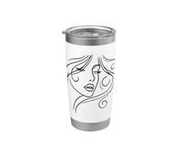 Dreamy Girl Face Arte Minimalista Negro Blanco 2 Formas Mania Vaso térmico de acero inoxidable de doble pared