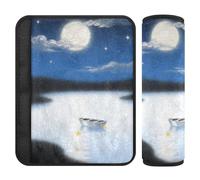 Dreamy Night Moon River Boat - Paquete de 2 correas para cinturón de seguridad, libera el estrés en tu cuello y hombros, almohadilla para cinturón de seguridad para sedán