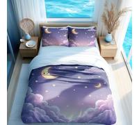 Dreamy Night Sky Crescent Moon Stars - Juego de funda de edredón con estampado de dibujos animados para habitación de niños, juego de 3 piezas suave y transpirable (01, doble + 50 x 75 cm x 2)