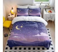 Dreamy Night Sky Crescent Moon Stars - Juego de funda de edredón con estampado de dibujos animados para habitación de niños, juego de 3 piezas suave y transpirable (03, individual + 50 x 75 cm x 2)